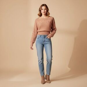 SHEIN Peach Cropped 2pc Sweater Set L Cable Knit + Tank NWOT